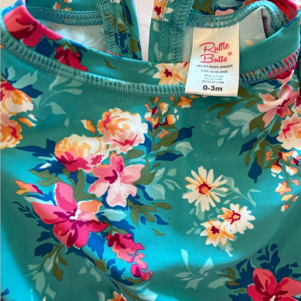 Ruffle Butts Floral One Piece Swimsuit - Teal and Pink